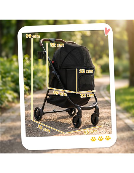 PawHut Dog Stroller, 3 in 1 Foldable Pet Stroller for Small Puppy Cat with Detachable Travel Carrier, Storage Basket, Black - pic 195080 | FastDaddyshop