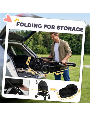 PawHut Dog Stroller, 3 in 1 Foldable Pet Stroller for Small Puppy Cat with Detachable Travel Carrier, Storage Basket, Black