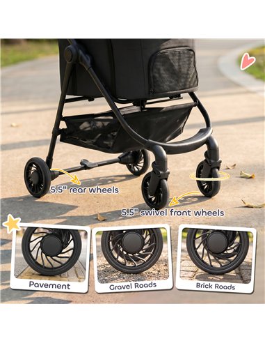 PawHut Dog Stroller, 3 in 1 Foldable Pet Stroller for Small Puppy Cat with Detachable Travel Carrier, Storage Basket, Black