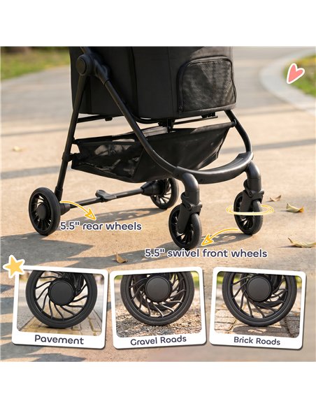 PawHut Dog Stroller, 3 in 1 Foldable Pet Stroller for Small Puppy Cat with Detachable Travel Carrier, Storage Basket, Black - pic 195084 | FastDaddyshop