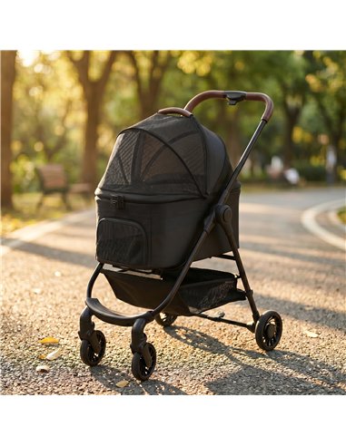 PawHut Dog Stroller, 3 in 1 Foldable Pet Stroller for Small Puppy Cat with Detachable Travel Carrier, Storage Basket, Black