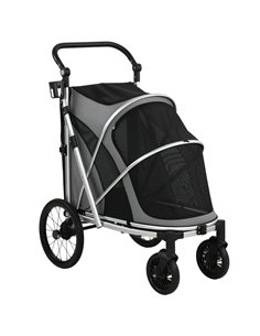PawHut Dog Stroller, Easy Folding Pet Stroller for Small and Medium Dogs with Shock Absorption, Maximum Load 20 kg, Grey