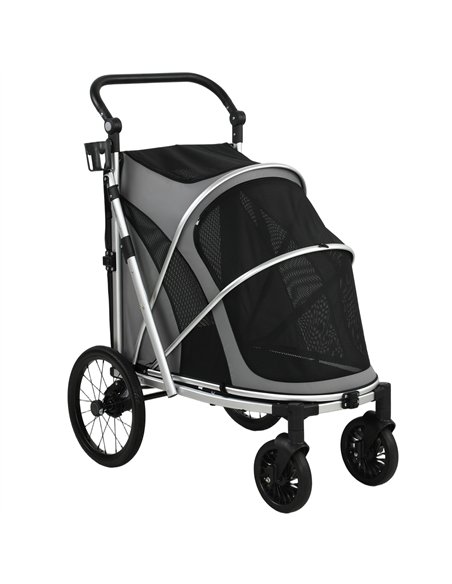 PawHut Dog Stroller, Easy Folding Pet Stroller for Small and Medium Dogs with Shock Absorption, Maximum Load 20 kg, Grey - pic 195087 | FastDaddyshop