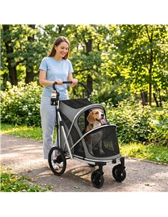 PawHut Dog Stroller, Easy Folding Pet Stroller for Small and Medium Dogs with Shock Absorption, Maximum Load 20 kg, Grey 2