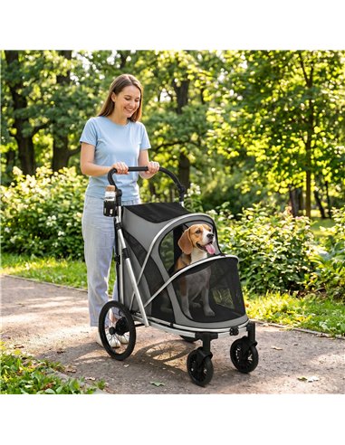 PawHut Dog Stroller, Easy Folding Pet Stroller for Small and Medium Dogs with Shock Absorption, Maximum Load 20 kg, Grey