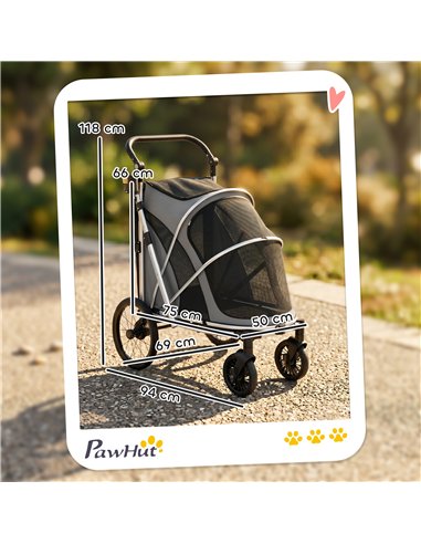 PawHut Dog Stroller, Easy Folding Pet Stroller for Small and Medium Dogs with Shock Absorption, Maximum Load 20 kg, Grey