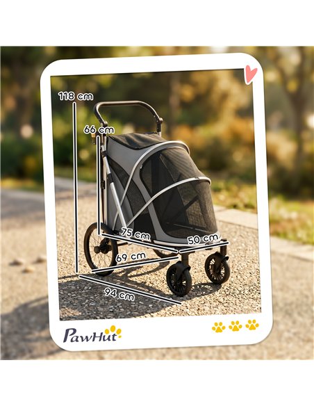 PawHut Dog Stroller, Easy Folding Pet Stroller for Small and Medium Dogs with Shock Absorption, Maximum Load 20 kg, Grey - pic 195089 | FastDaddyshop