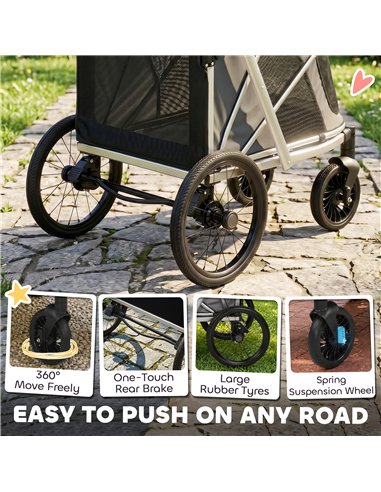 PawHut Dog Stroller, Easy Folding Pet Stroller for Small and Medium Dogs with Shock Absorption, Maximum Load 20 kg, Grey