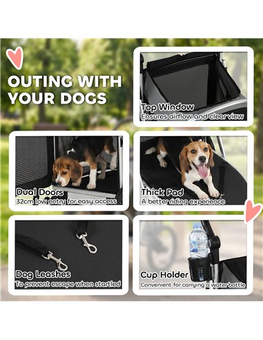PawHut Dog Stroller, Easy Folding Pet Stroller for Small and Medium Dogs with Shock Absorption, Maximum Load 20 kg, Grey
