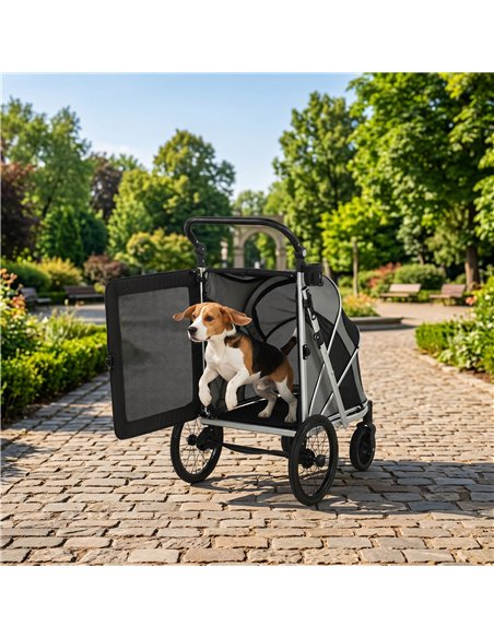 PawHut Dog Stroller, Easy Folding Pet Stroller for Small and Medium Dogs with Shock Absorption, Maximum Load 20 kg, Grey - pic 195094 | FastDaddyshop