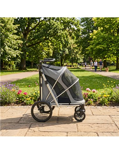 PawHut Dog Stroller, Easy Folding Pet Stroller for Small and Medium Dogs with Shock Absorption, Maximum Load 20 kg, Grey