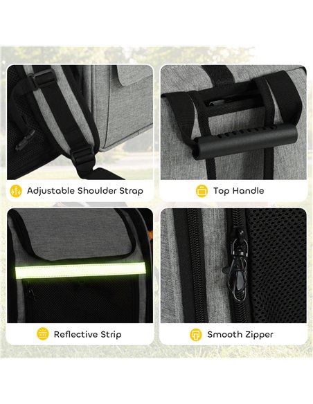 PawHut Dog Carrier Backpack Expandable, Breathable Pet Carrier Bag for Small Puppy Cat with Reflective Strip for Travel Hiking - pic 195102 | FastDaddyshop