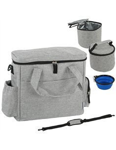 PawHut Dog Travel Bag, Waterproof Walking Bag with Multiple Pockets, Two Food Containers and Collapsible Bowl for Cat Puppy
