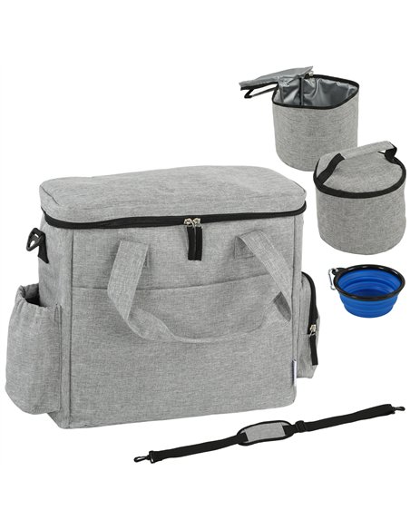 PawHut Dog Travel Bag, Waterproof Walking Bag with Multiple Pockets, Two Food Containers and Collapsible Bowl for Cat Puppy - pic 195105 | FastDaddyshop