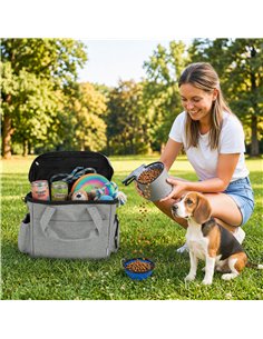 PawHut Dog Travel Bag, Waterproof Walking Bag with Multiple Pockets, Two Food Containers and Collapsible Bowl for Cat Puppy 2