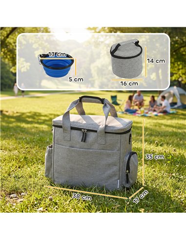 PawHut Dog Travel Bag, Waterproof Walking Bag with Multiple Pockets, Two Food Containers and Collapsible Bowl for Cat Puppy