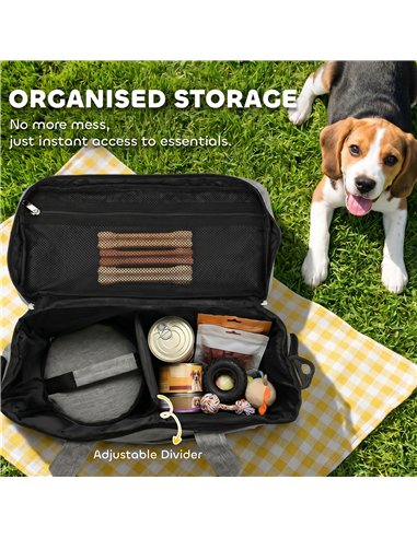 PawHut Dog Travel Bag, Waterproof Walking Bag with Multiple Pockets, Two Food Containers and Collapsible Bowl for Cat Puppy