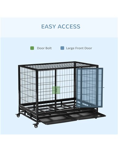 PawHut 43" Heavy Duty Metal Dog Crate Pet Cage with Tray Wheeled Dog Kennel - Black (Large)