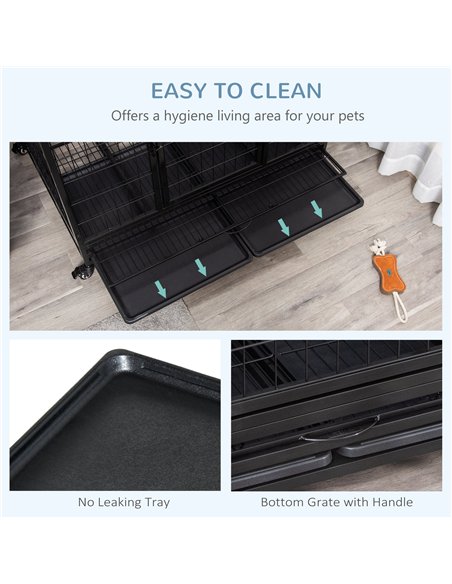 PawHut 43" Heavy Duty Metal Dog Crate Pet Cage with Tray Wheeled Dog Kennel - Black (Large) - pic 195119 | FastDaddyshop