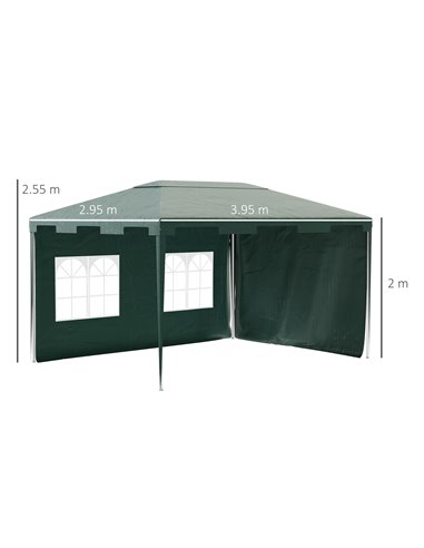 Outsunny 3x4m Gazebo Tent with 2 Sidewalls, Green