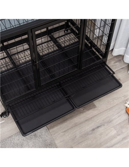 PawHut 43" Heavy Duty Metal Dog Crate Pet Cage with Tray Wheeled Dog Kennel - Black (Large) - pic 195121 | FastDaddyshop