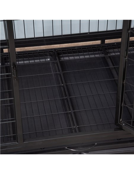 PawHut 43" Heavy Duty Metal Dog Crate Pet Cage with Tray Wheeled Dog Kennel - Black (Large) - pic 195122 | FastDaddyshop