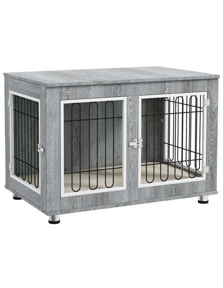PawHut Dog Crate Furniture End Table, with Washable Cushion, Double Doors, for Medium/Large Dogs, Grey - pic 195123 | FastDaddyshop