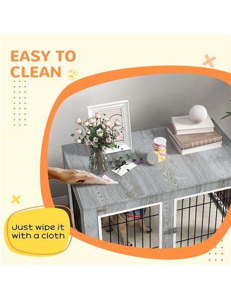 PawHut Dog Crate Furniture End Table, with Washable Cushion, Double Doors, for Medium/Large Dogs, Grey - pic 195129 | FastDaddyshop