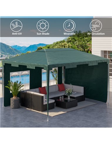 Outsunny 3 x 4 m Garden Gazebo Marquee Party Tent with 2 Sidewalls for Patio Yard Outdoor - Green