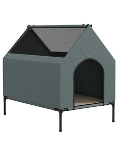 PawHut Dog House Outdoor Elevated Dog Bed with Removable Cover, Mesh Windows, Storage Bag, for S and M-Sized Dogs, Grey