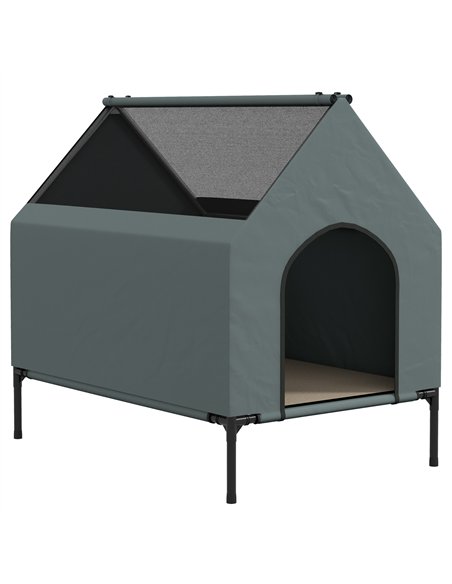 PawHut Dog House Outdoor Elevated Dog Bed with Removable Cover, Mesh Windows, Storage Bag, for S and M-Sized Dogs, Grey - pic 195132 | FastDaddyshop
