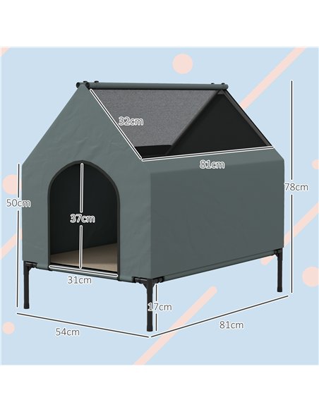 PawHut Dog House Outdoor Elevated Dog Bed with Removable Cover, Mesh Windows, Storage Bag, for S and M-Sized Dogs, Grey - pic 195134 | FastDaddyshop