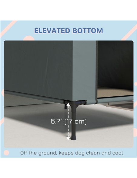PawHut Dog House Outdoor Elevated Dog Bed with Removable Cover, Mesh Windows, Storage Bag, for S and M-Sized Dogs, Grey - pic 195138 | FastDaddyshop