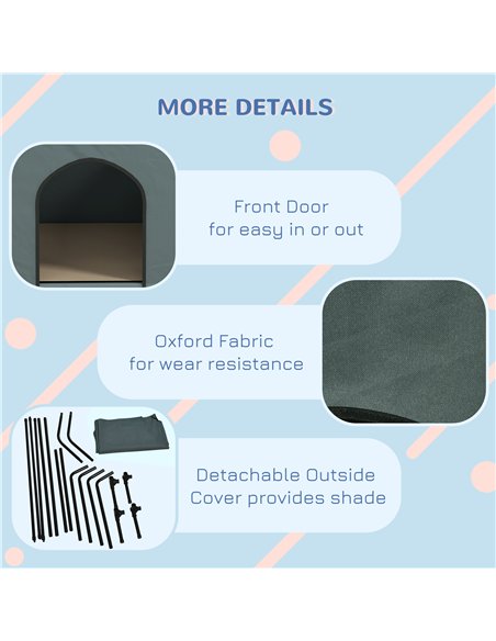 PawHut Dog House Outdoor Elevated Dog Bed with Removable Cover, Mesh Windows, Storage Bag, for S and M-Sized Dogs, Grey - pic 195139 | FastDaddyshop