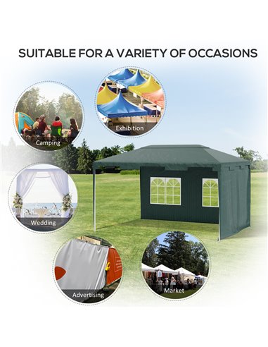 Outsunny 3 x 4 m Garden Gazebo Marquee Party Tent with 2 Sidewalls for Patio Yard Outdoor - Green