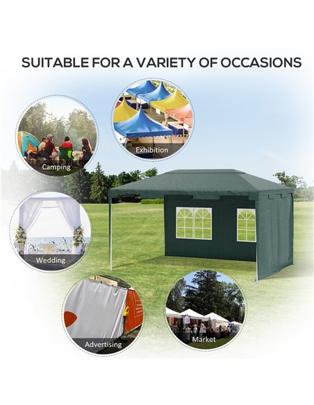 Outsunny 3 x 4 m Garden Gazebo Marquee Party Tent with 2 Sidewalls for Patio Yard Outdoor - Green - pic 19514 | FastDaddyshop