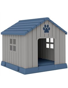 PawHut Dog Kennel Outdoor for Medium Dogs, Waterproof Plastic Dog House for Garden, Patio, 85 x 79 x 82 cm, Grey