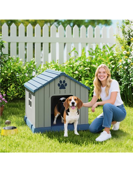 PawHut Dog Kennel Outdoor for Medium Dogs, Waterproof Plastic Dog House for Garden, Patio, 85 x 79 x 82 cm, Grey - pic 195142 | FastDaddyshop