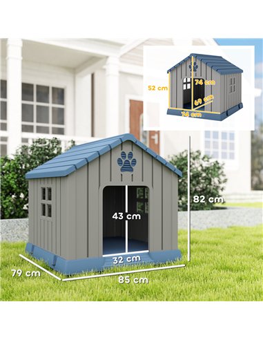 PawHut Dog Kennel Outdoor for Medium Dogs, Waterproof Plastic Dog House for Garden, Patio, 85 x 79 x 82 cm, Grey