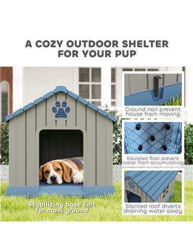 PawHut Dog Kennel Outdoor for Medium Dogs, Waterproof Plastic Dog House for Garden, Patio, 85 x 79 x 82 cm, Grey