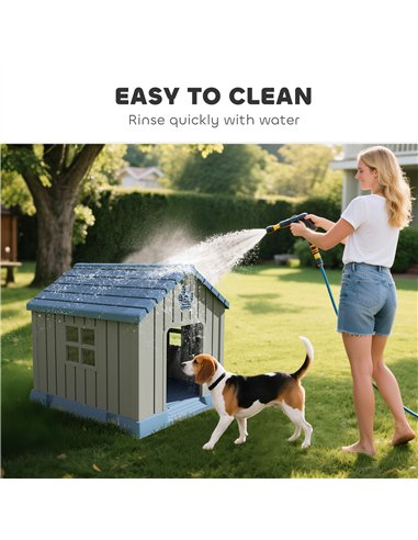PawHut Dog Kennel Outdoor for Medium Dogs, Waterproof Plastic Dog House for Garden, Patio, 85 x 79 x 82 cm, Grey