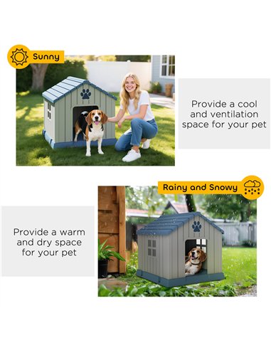 PawHut Dog Kennel Outdoor for Medium Dogs, Waterproof Plastic Dog House for Garden, Patio, 85 x 79 x 82 cm, Grey