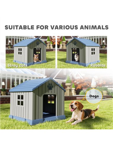 PawHut Dog Kennel Outdoor for Medium Dogs, Waterproof Plastic Dog House for Garden, Patio, 85 x 79 x 82 cm, Grey