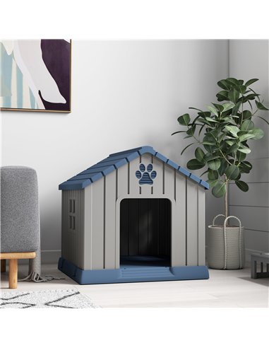 PawHut Dog Kennel Outdoor for Medium Dogs, Waterproof Plastic Dog House for Garden, Patio, 85 x 79 x 82 cm, Grey