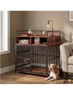 PawHut Dog Crate Furniture, Dog Cage with Rotatable Feeding Station and Storage Shelves, End Side Table Indoor Pet Kenne 2