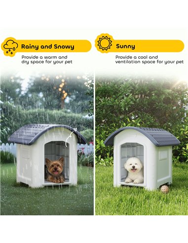 PawHut Outdoor Dog Kennel, Plastic Dog House with Removable Floor, Waterproof Roof, Raised Floor, 71 x 60 x 63 cm