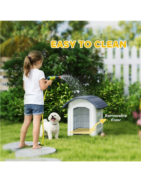 PawHut Outdoor Dog Kennel, Plastic Dog House with Removable Floor, Waterproof Roof, Raised Floor, 71 x 60 x 63 cm - pic 195165 | FastDaddyshop