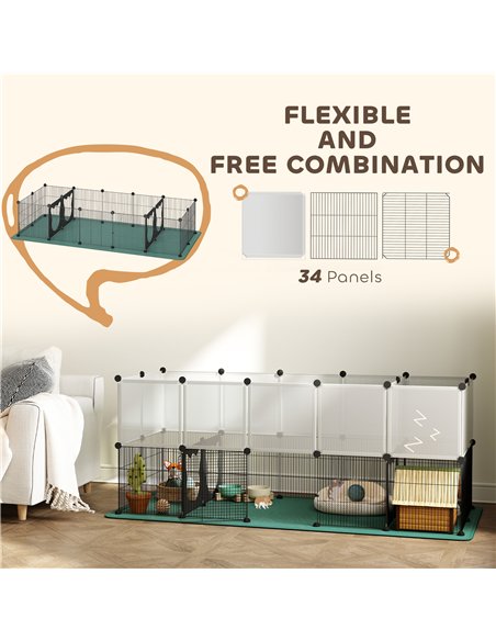 PawHut Pet Playpen with Waterproof Mat, DIY Small Animal Enclosure 34 Panels, Indoor/Outdoor Metal Pet Fence for Guinea Pigs - pic 195172 | FastDaddyshop