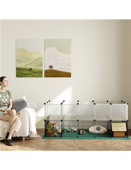 PawHut Pet Playpen with Waterproof Mat, DIY Small Animal Enclosure 34 Panels, Indoor/Outdoor Metal Pet Fence for Guinea Pigs - pic 195176 | FastDaddyshop