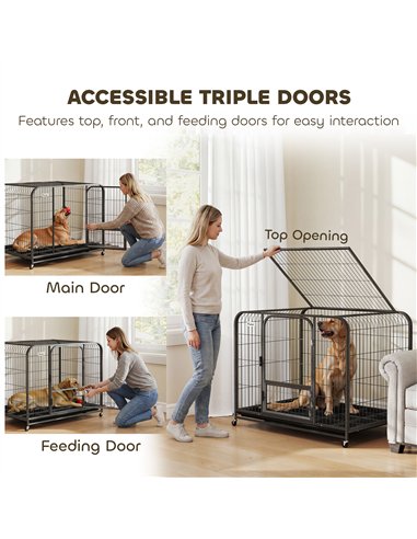 PawHut Heavy Duty Dog Crate,109 x 72 x 85 cm, Large Dog Cage for Small to Large Breeds